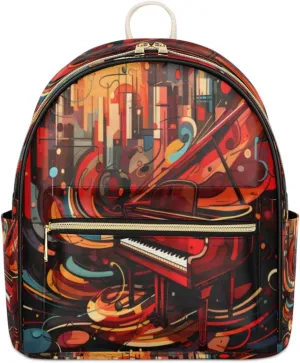 TropicalLife Piano Music Art Backpack Purse for Women PU Leather Lightweight Ladies Shoulder Fashion Satchel Bags Travel Casual Daypack