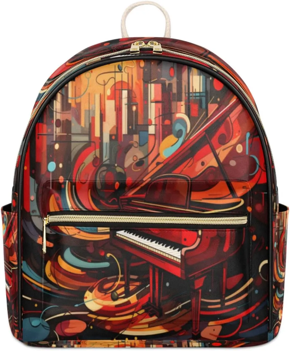 TropicalLife Piano Music Art Backpack Purse for Women PU Leather Lightweight Ladies Shoulder Fashion Satchel Bags Travel Casual Daypack