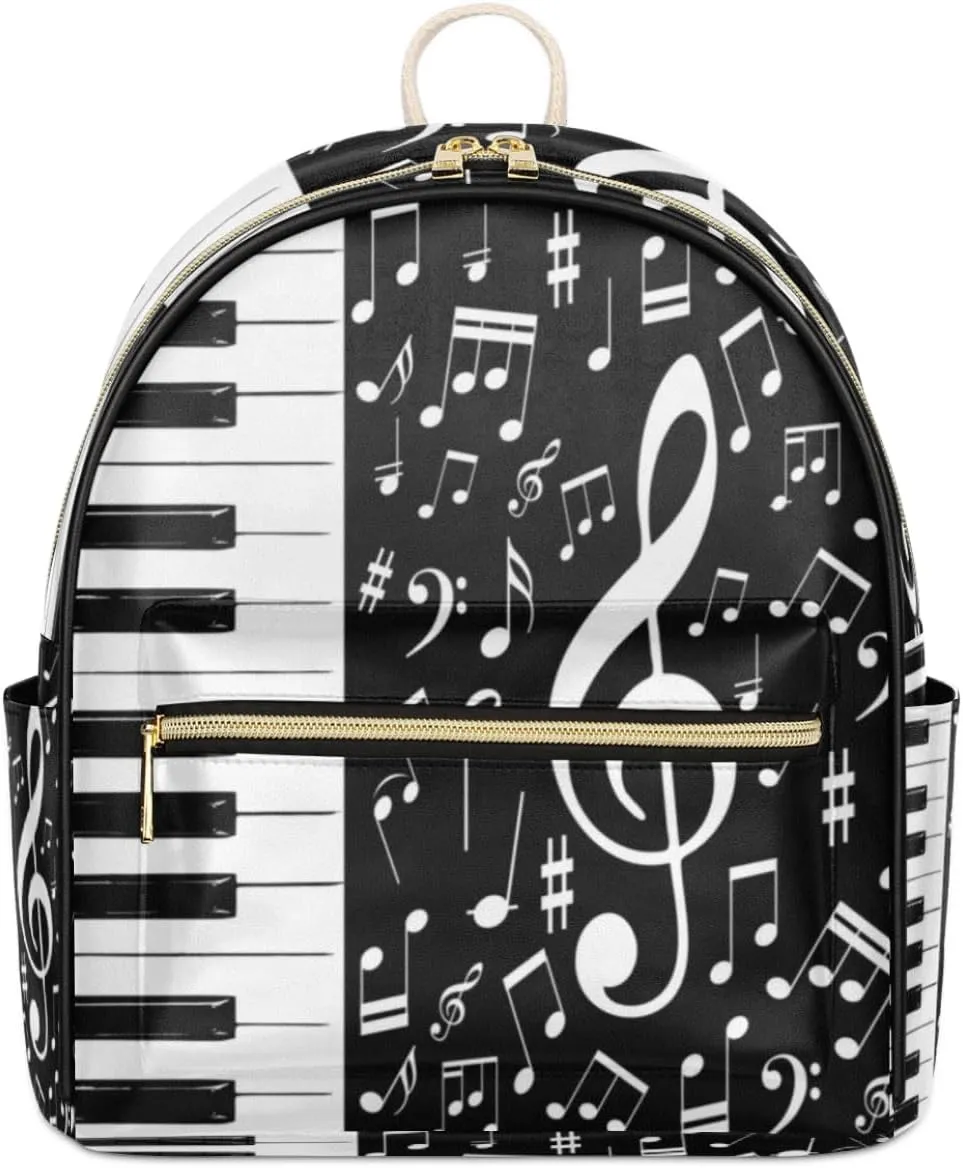 TropicalLife Piano Music Note Backpack Purse for Women PU Leather Lightweight Ladies Shoulder Fashion Satchel Bags Travel Casual Daypack Musical Themed