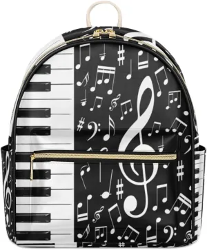 TropicalLife Piano Music Note Backpack Purse for Women PU Leather Lightweight Ladies Shoulder Fashion Satchel Bags Travel Casual Daypack Musical Themed