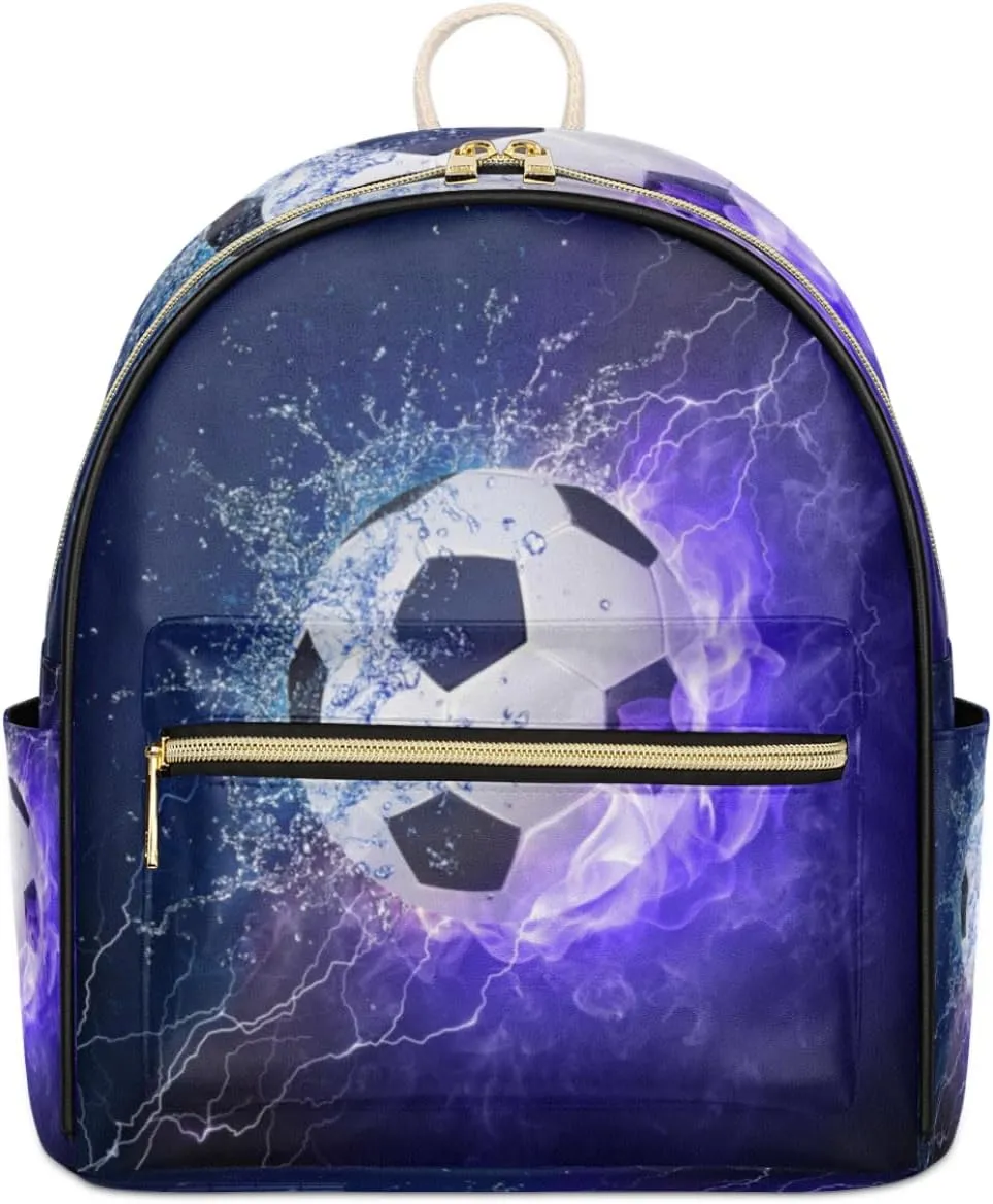 TropicalLife Soccer Backpack Purse for Women PU Leather Lightweight Ladies Shoulder Fashion Satchel Bags Travel Casual Daypack Sports Soccer Purple