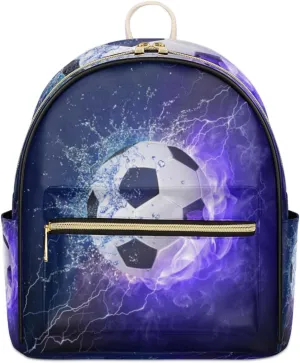 TropicalLife Soccer Backpack Purse for Women PU Leather Lightweight Ladies Shoulder Fashion Satchel Bags Travel Casual Daypack Sports Soccer Purple
