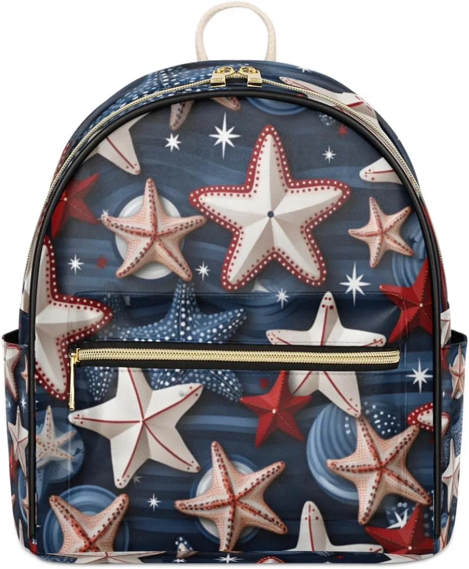 TropicalLife Starfish Pattern Backpack Purse for Women PU Leather Lightweight Ladies Shoulder Fashion Satchel Bags Travel Casual Daypack