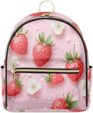 TropicalLife Strawberry Fruit Backpack Purse for Women PU Leather Lightweight Ladies Shoulder Fashion Satchel Bags Travel Casual Daypack