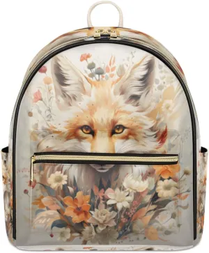 TropicalLife Vintage Fox Flower Backpack Purse for Women PU Leather Lightweight Ladies Shoulder Fashion Satchel Bags Travel Casual Daypack