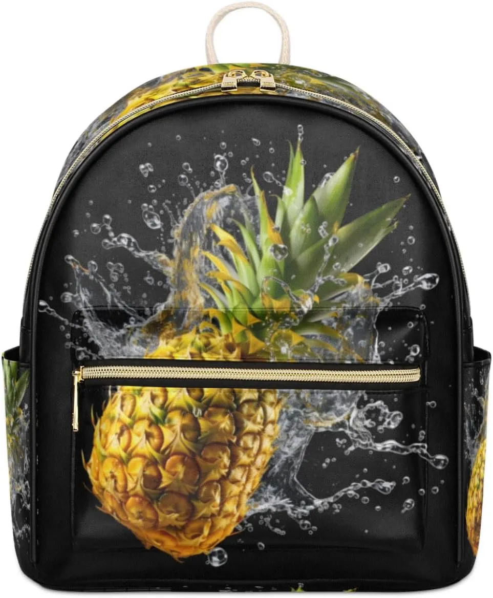 TropicalLife Water Pineapple Backpack Purse for Women PU Leather Lightweight Ladies Shoulder Fashion Satchel Bags Travel Casual Daypack