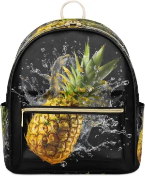 TropicalLife Water Pineapple Backpack Purse for Women PU Leather Lightweight Ladies Shoulder Fashion Satchel Bags Travel Casual Daypack