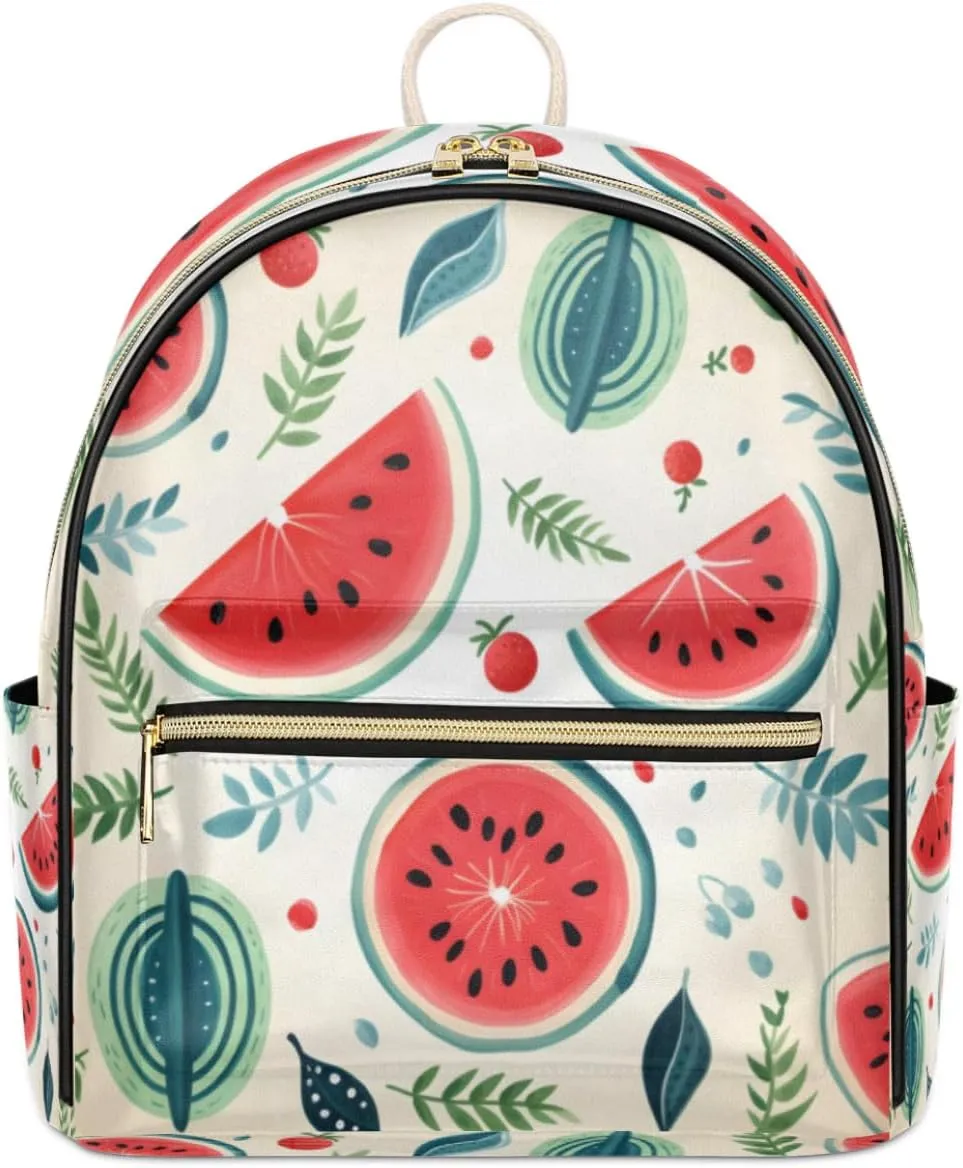 TropicalLife Watermelon Print Backpack Purse for Women PU Leather Lightweight Ladies Shoulder Fashion Satchel Bags Travel Casual Daypack