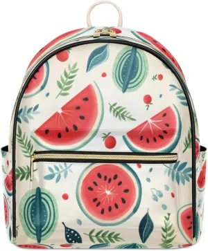 TropicalLife Watermelon Print Backpack Purse for Women PU Leather Lightweight Ladies Shoulder Fashion Satchel Bags Travel Casual Daypack