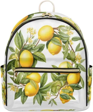 TropicalLife Yellow Lemon Backpack Purse for Women PU Leather Lightweight Ladies Shoulder Fashion Satchel Bags Travel Casual Daypack