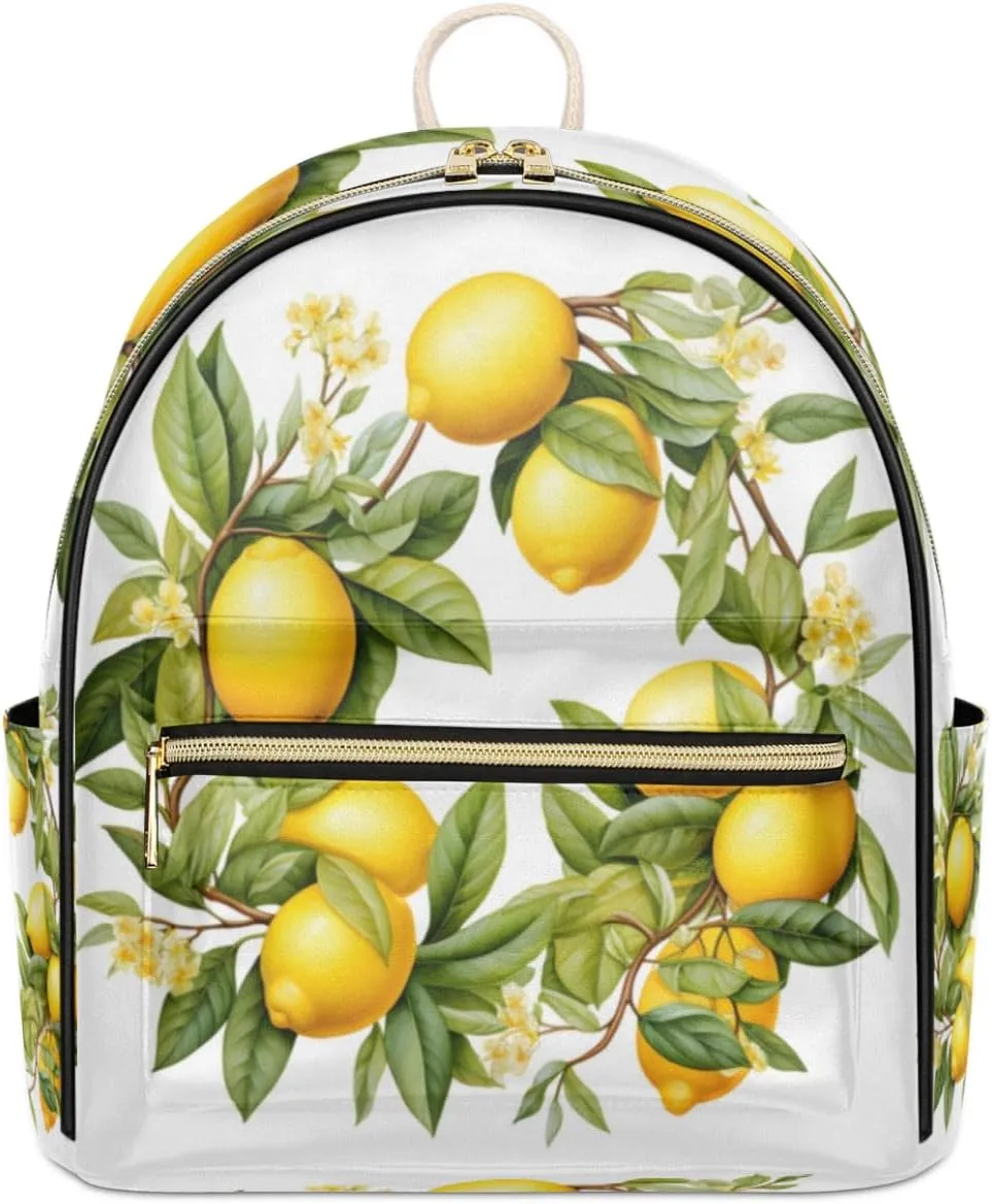 TropicalLife Yellow Lemon Backpack Purse for Women PU Leather Lightweight Ladies Shoulder Fashion Satchel Bags Travel Casual Daypack