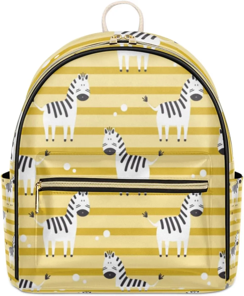 TropicalLife Zebra Backpack Purse for Women PU Leather Lightweight Ladies Shoulder Fashion Satchel Bags Travel Casual Daypack Cute Animal Zebra