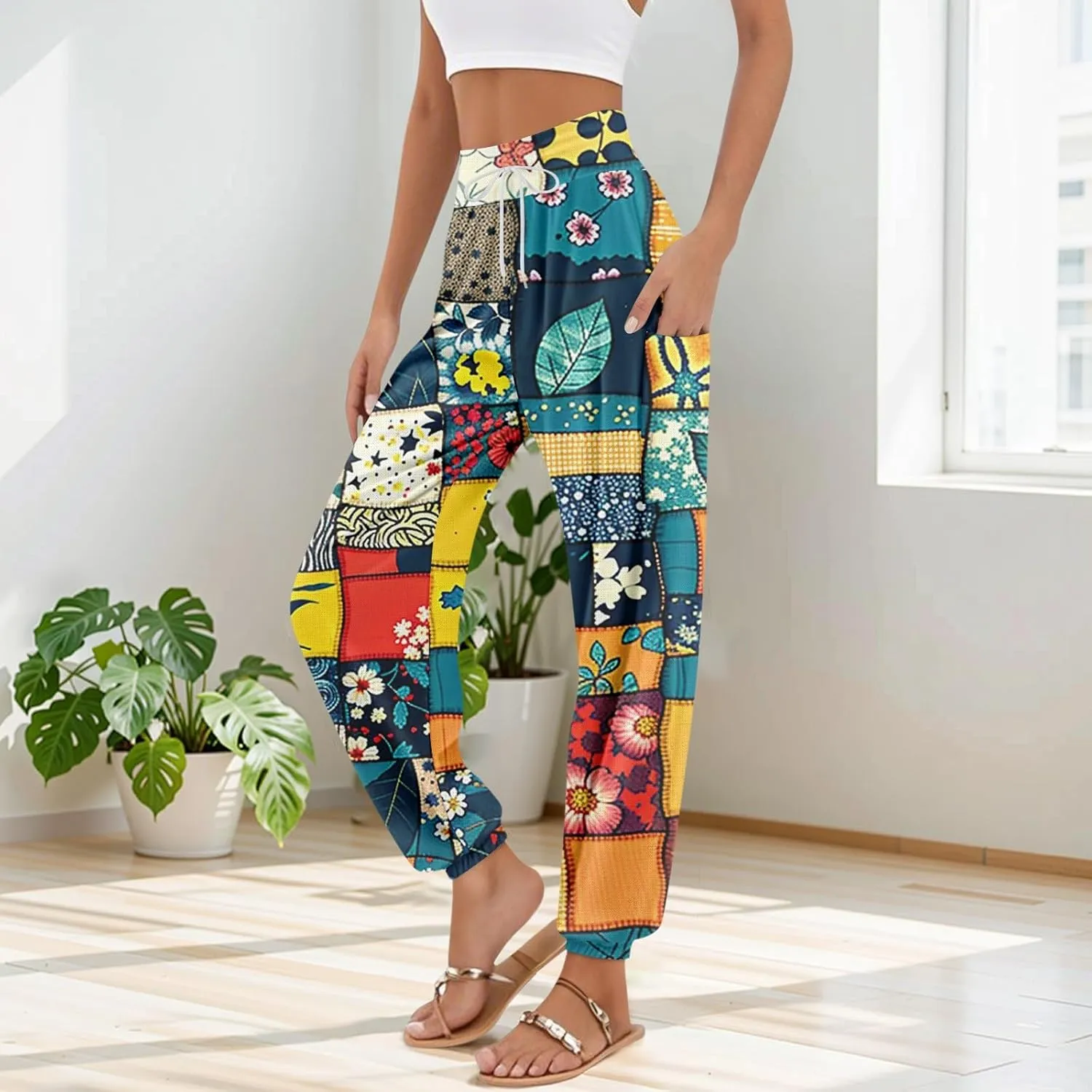 TWGONE Women's Harem Pants High Waist Yoga Boho Hippie Trousers with Pockets