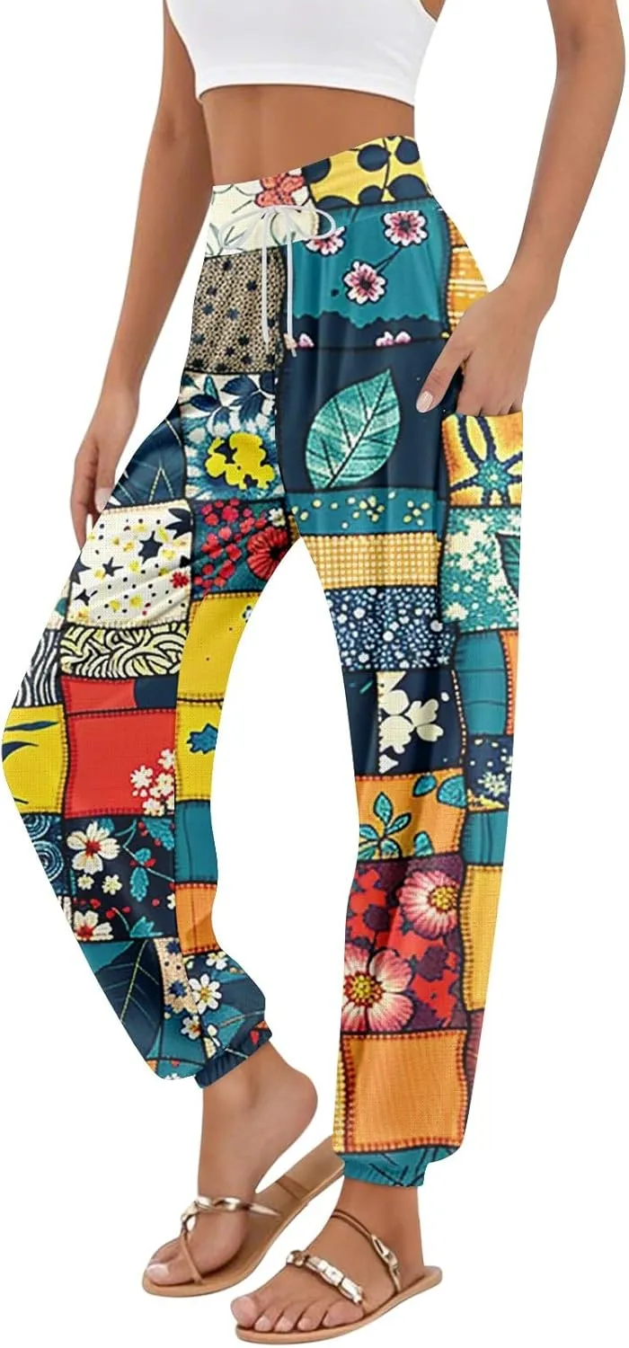 TWGONE Women's Harem Pants High Waist Yoga Boho Hippie Trousers with Pockets