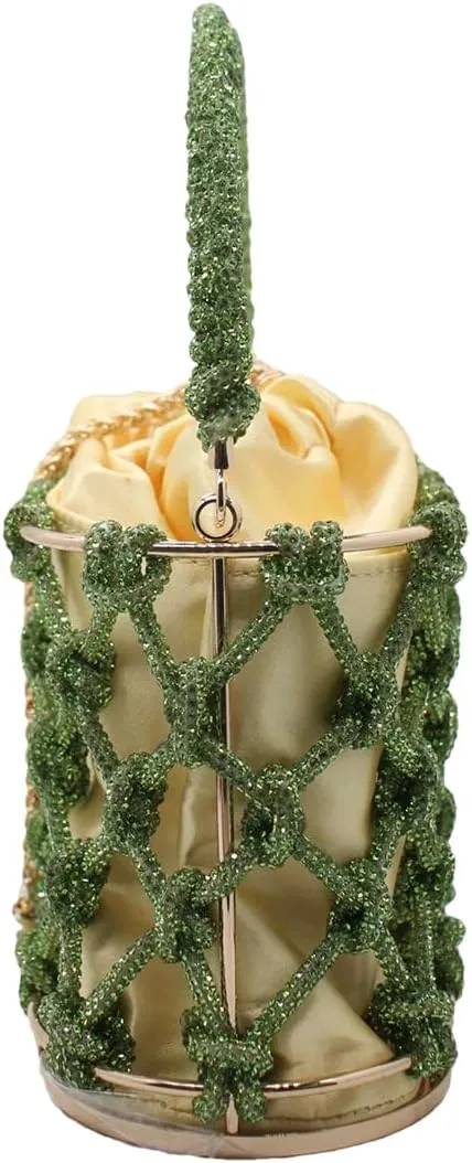 UMREN Women Rhinestone Evening Clutch Sparkly Top-Handle Bucket Bag Crystal Handbag Crossbody Bag for Cocktail Party Prom