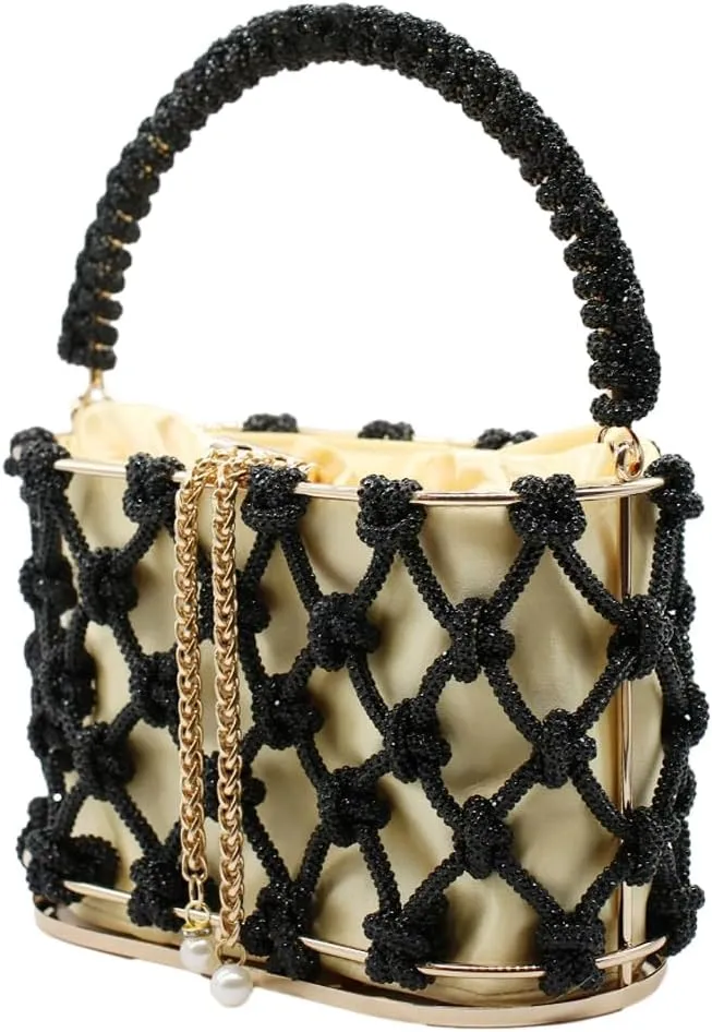 UMREN Women Rhinestone Evening Clutch Sparkly Top-Handle Bucket Bag Crystal Handbag Crossbody Bag for Cocktail Party Prom