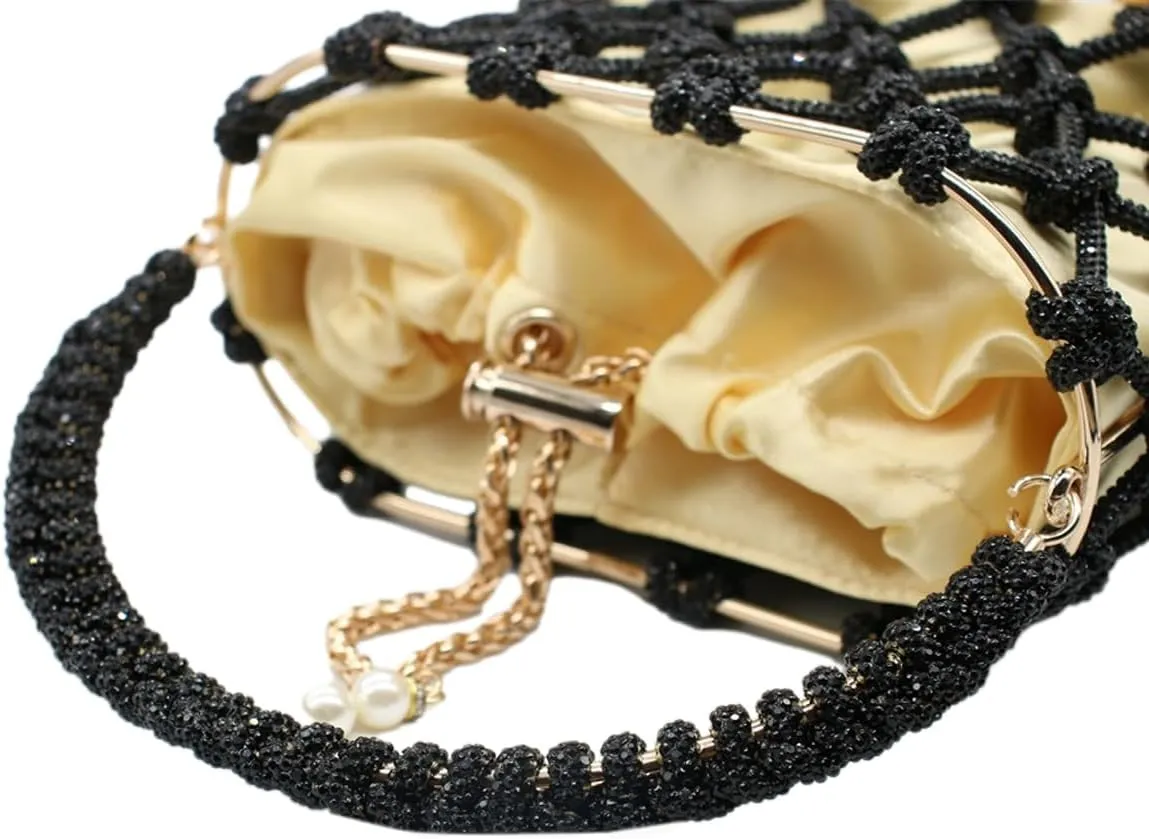 UMREN Women Rhinestone Evening Clutch Sparkly Top-Handle Bucket Bag Crystal Handbag Crossbody Bag for Cocktail Party Prom