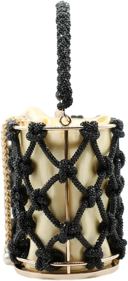 UMREN Women Rhinestone Evening Clutch Sparkly Top-Handle Bucket Bag Crystal Handbag Crossbody Bag for Cocktail Party Prom