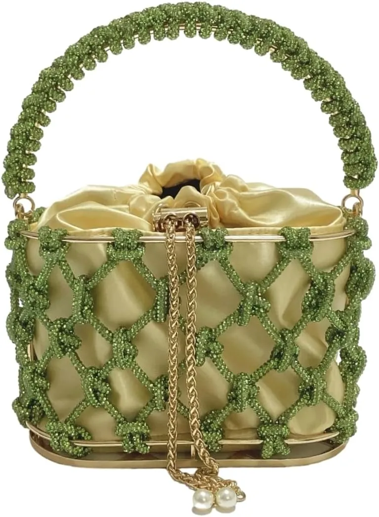 UMREN Women Rhinestone Evening Clutch Sparkly Top-Handle Bucket Bag Crystal Handbag Crossbody Bag for Cocktail Party Prom