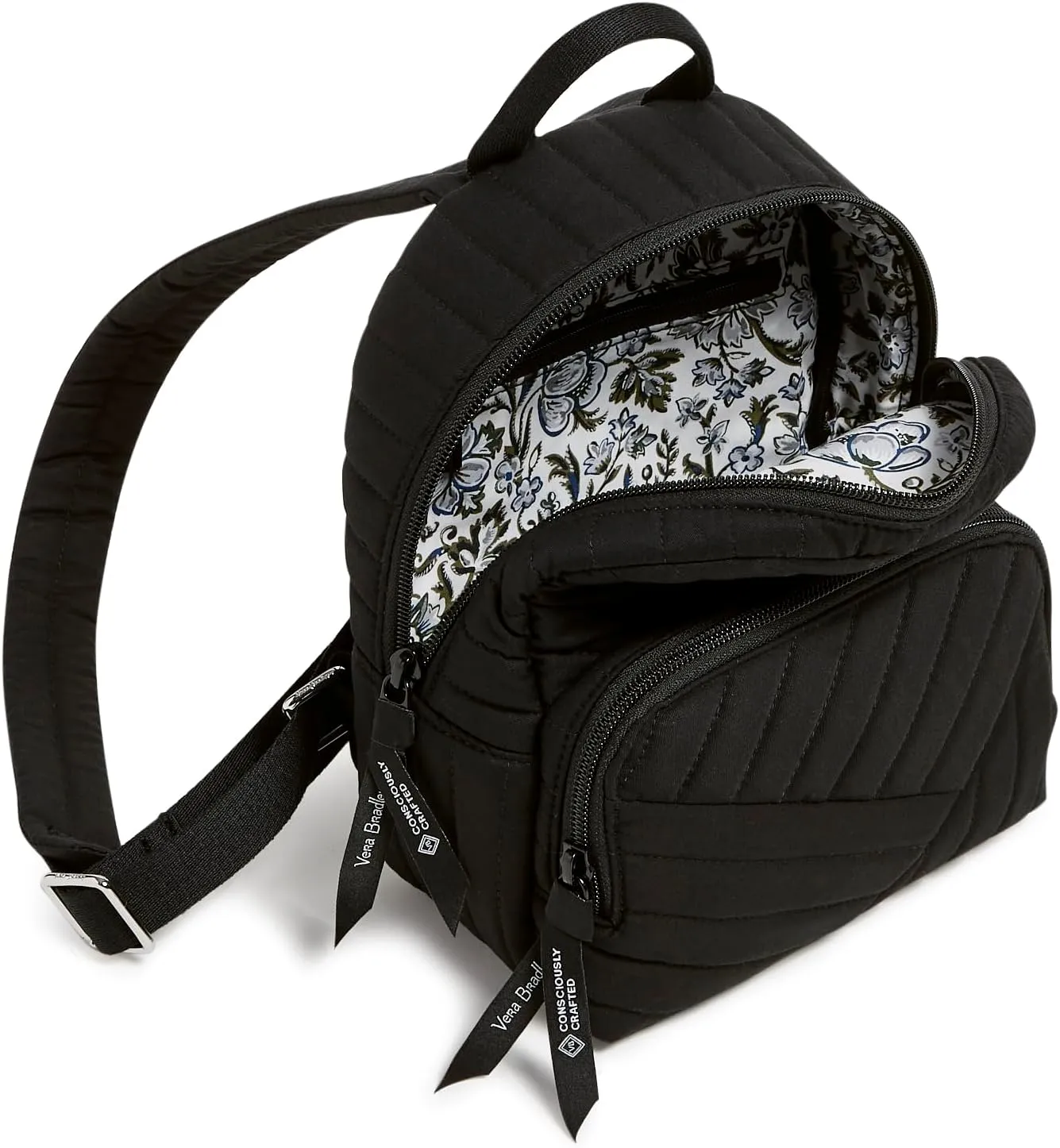 Vera Bradley Women's Cotton Mini Backpack Purse Bookbag, Black, One Size