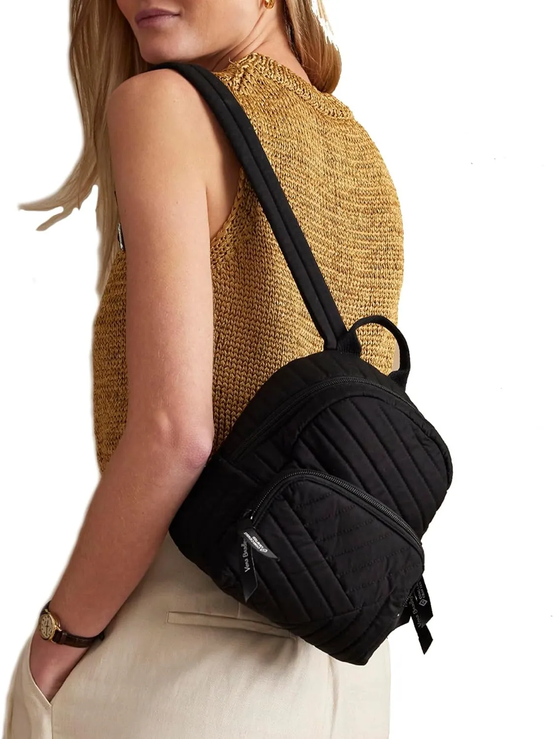 Vera Bradley Women's Cotton Mini Backpack Purse Bookbag, Black, One Size
