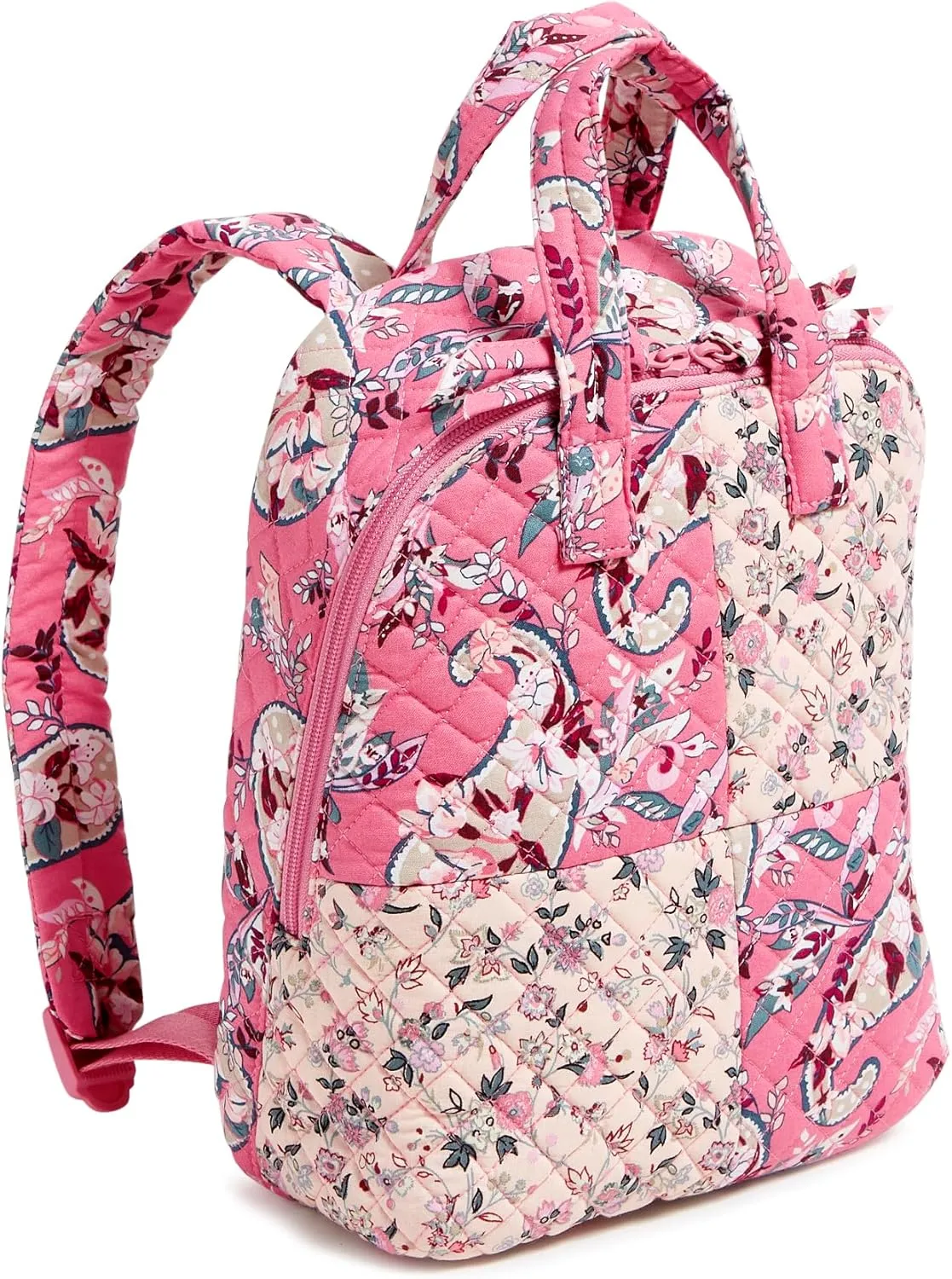 Vera Bradley Women's Cotton Mini Totepack Backpack Bookbag, Botanical Paisley Pink Patchwork, One Size