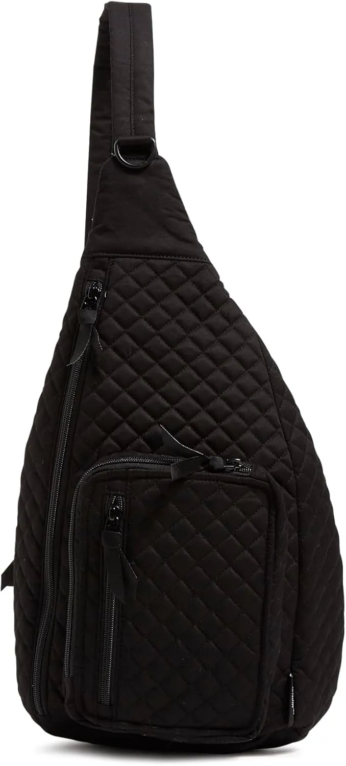 Vera Bradley Women's Cotton Sling Backpack, Black - Recycled Cotton, One Size