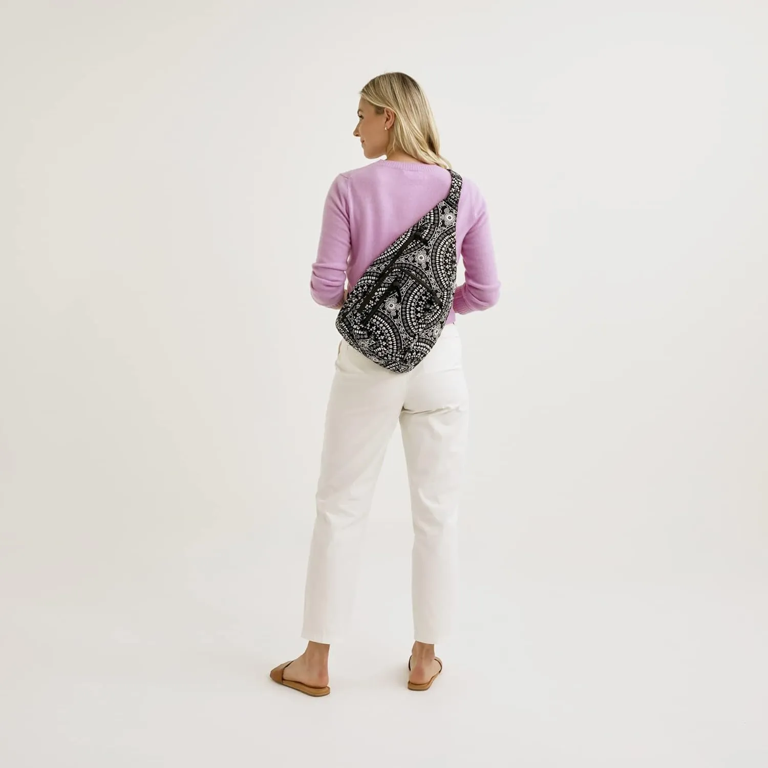 Vera Bradley Women's Cotton Sling Backpack, Black - Recycled Cotton, One Size