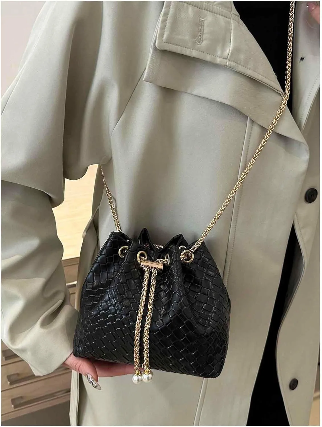 Verdusa Mini Plaid Print Drawstring Tote Bags Casual Handbags Retro Handbag