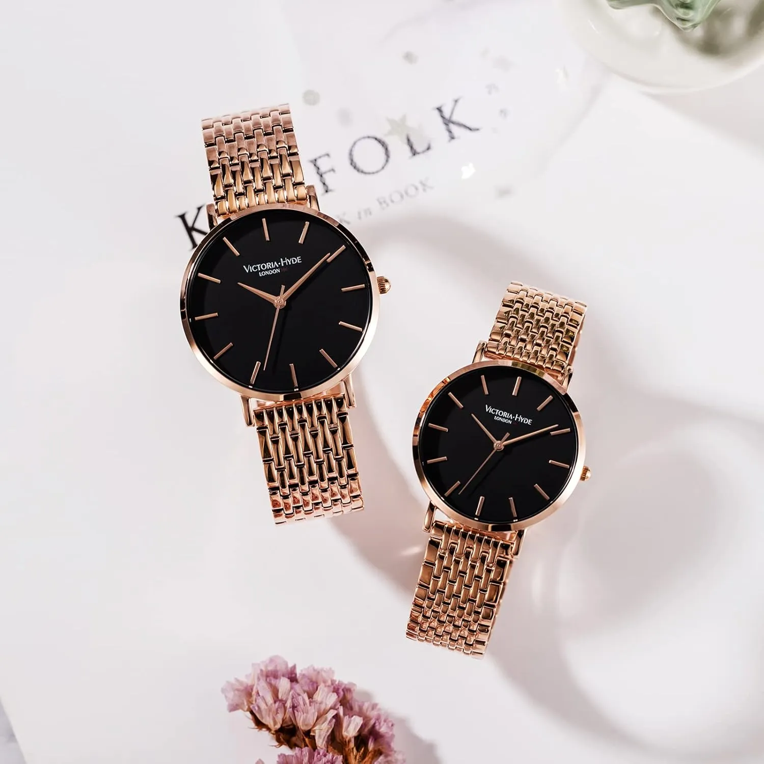VICTORIA HYDE Couple Watches for Men Women Genuine Leather Strap Stainless Steel Mesh Band His and Hers Waterproof Quartz Wristwatch Gifts Set for Lovers