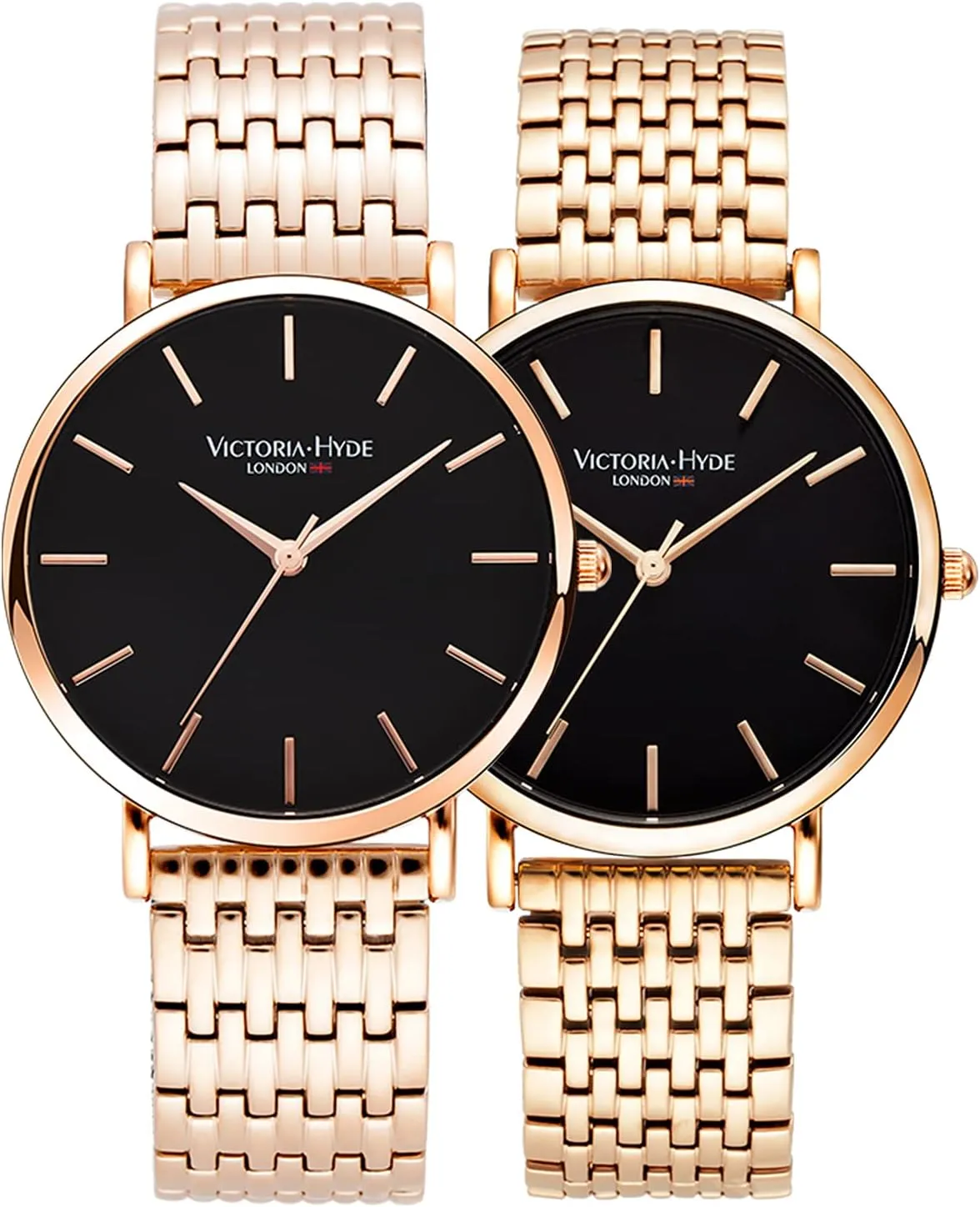 VICTORIA HYDE Couple Watches for Men Women Genuine Leather Strap Stainless Steel Mesh Band His and Hers Waterproof Quartz Wristwatch Gifts Set for Lovers