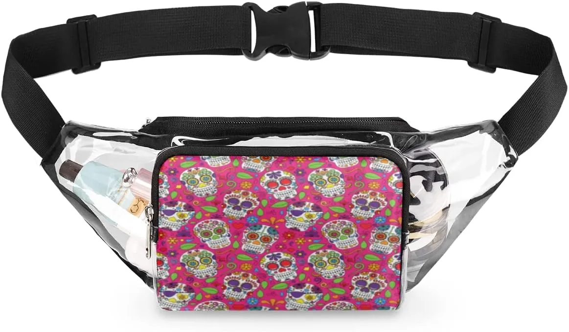 Vintage Leaf Skull Clear Fanny Pack Stadium Approved Adjustable Clear Belt Bag Cute Waist Bags for Women Men Travel Sports Events Hiking Concerts