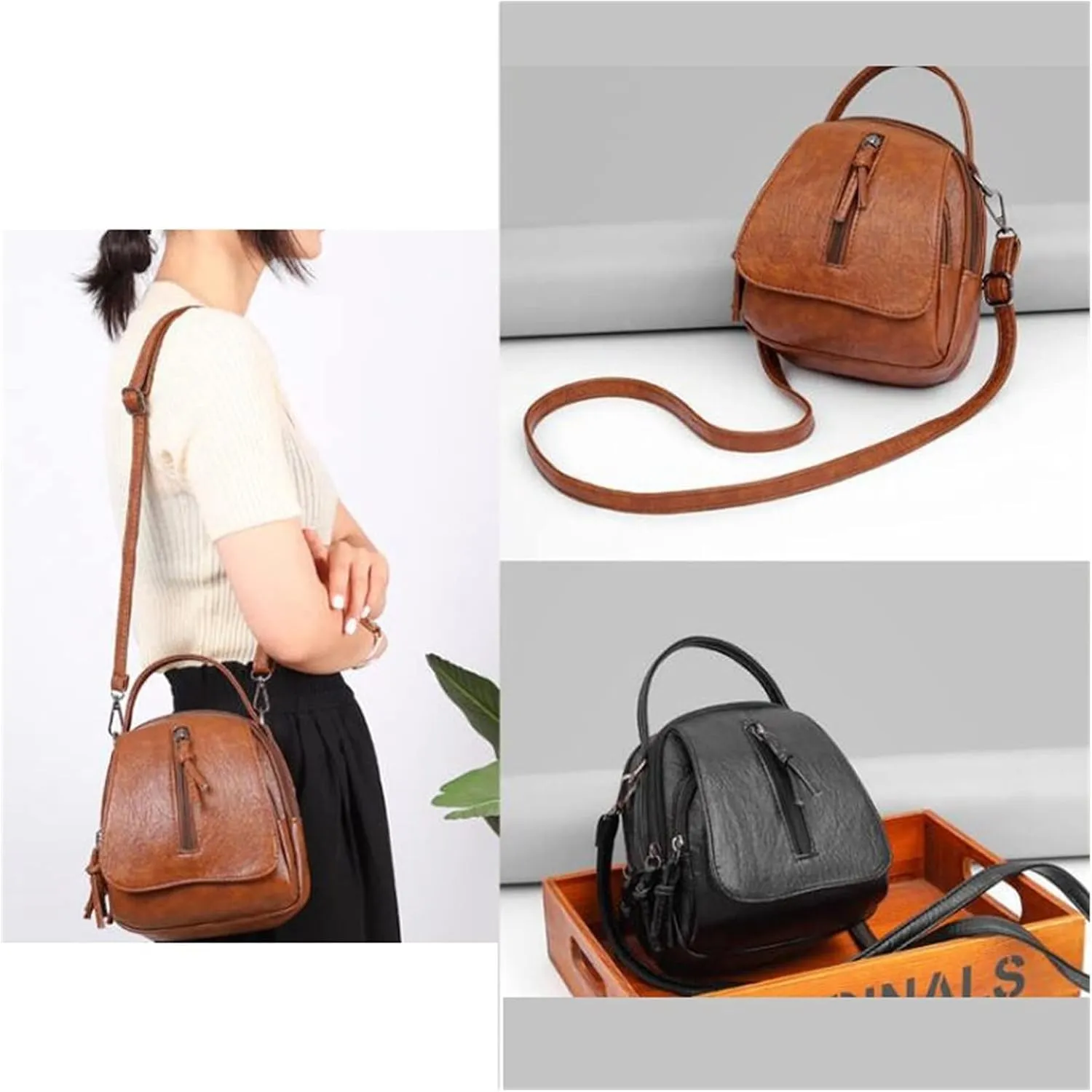 Vintage Soft Leather Shoulder Bags For Women Large Capacity Female Handbag Crossbody Bags For Women(Black)