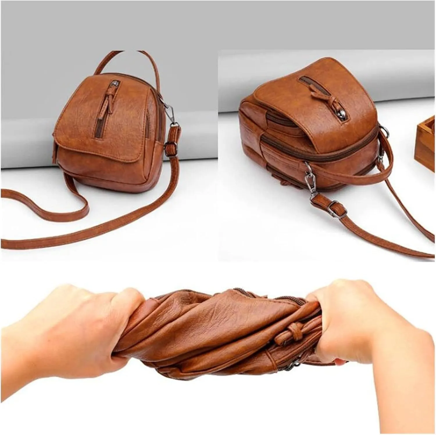 Vintage Soft Leather Shoulder Bags For Women Large Capacity Female Handbag Crossbody Bags For Women(Black)