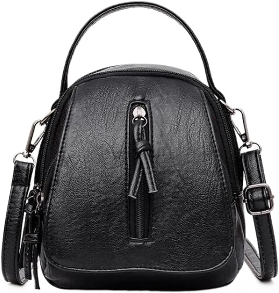 Vintage Soft Leather Shoulder Bags For Women Large Capacity Female Handbag Crossbody Bags For Women(Black)
