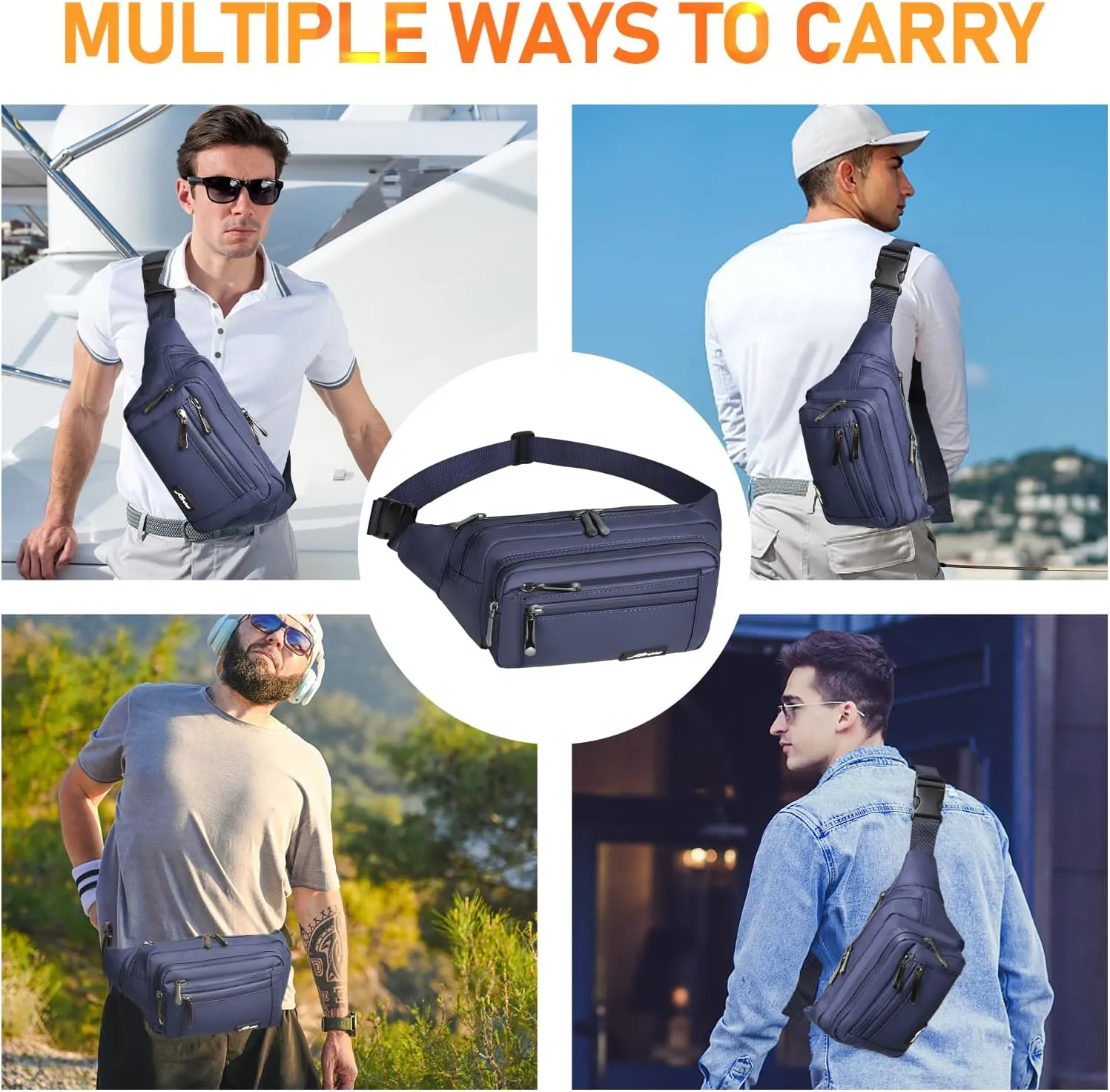 Waist Pack Bag Fanny Pack for Men&Women Hip Bum Bag with Adjustable Strap for Outdoors Workout Traveling Casual Running Hiking Cycling (Dark Blue)