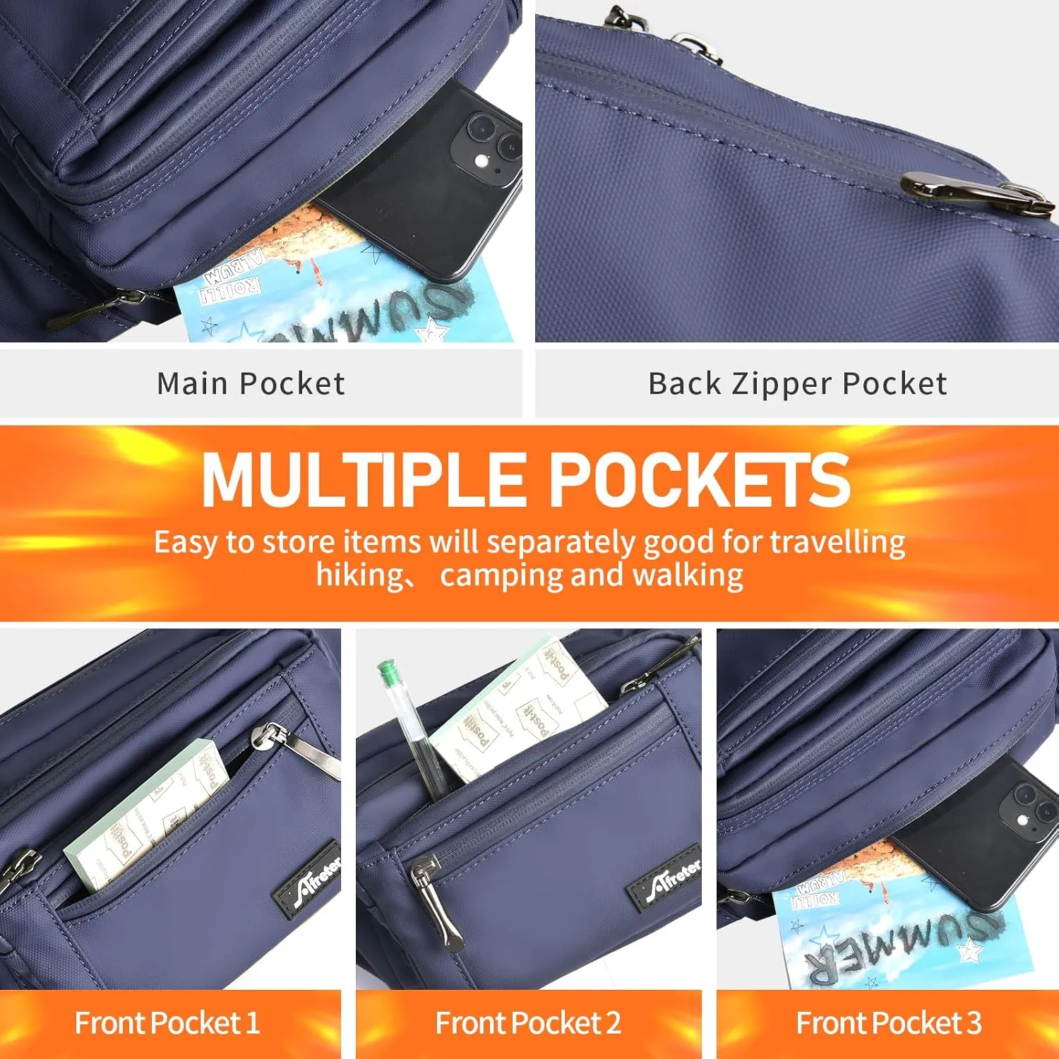 Waist Pack Bag Fanny Pack for Men&Women Hip Bum Bag with Adjustable Strap for Outdoors Workout Traveling Casual Running Hiking Cycling (Dark Blue)