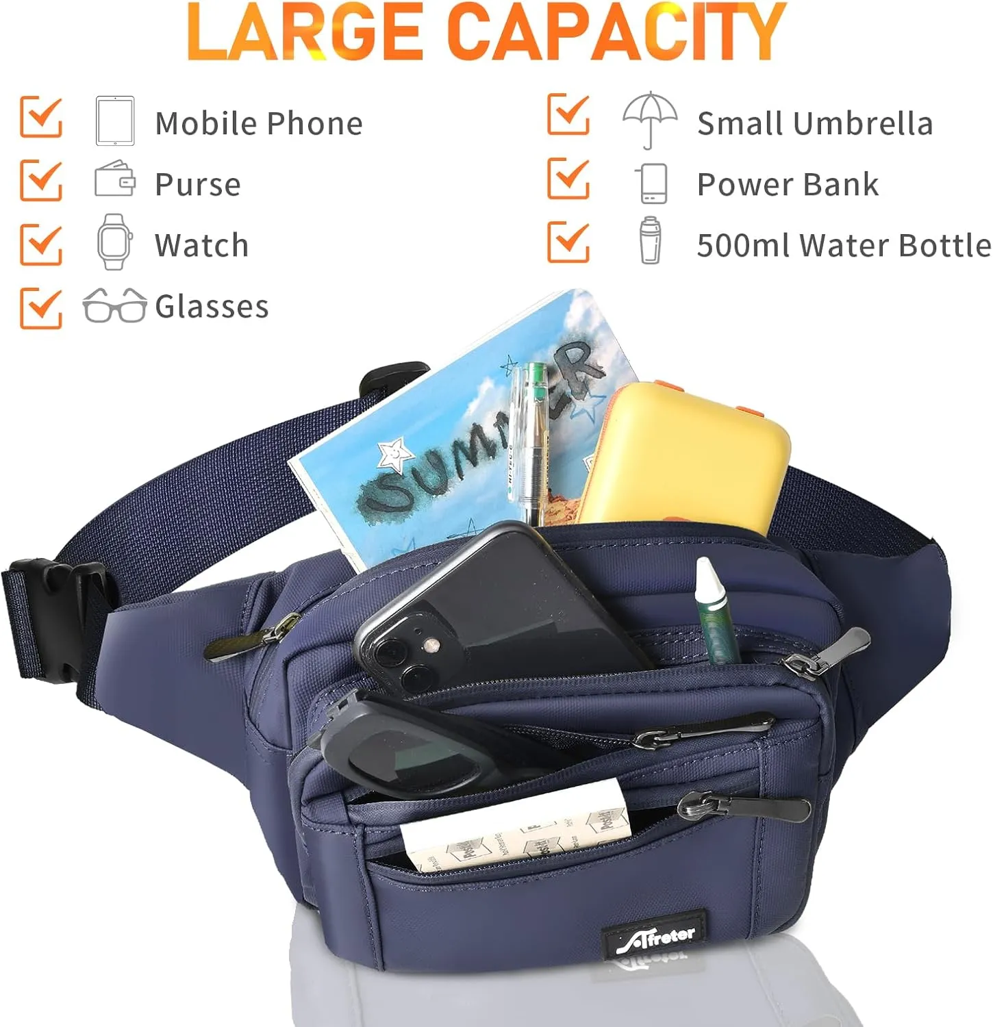 Waist Pack Bag Fanny Pack for Men&Women Hip Bum Bag with Adjustable Strap for Outdoors Workout Traveling Casual Running Hiking Cycling (Dark Blue)