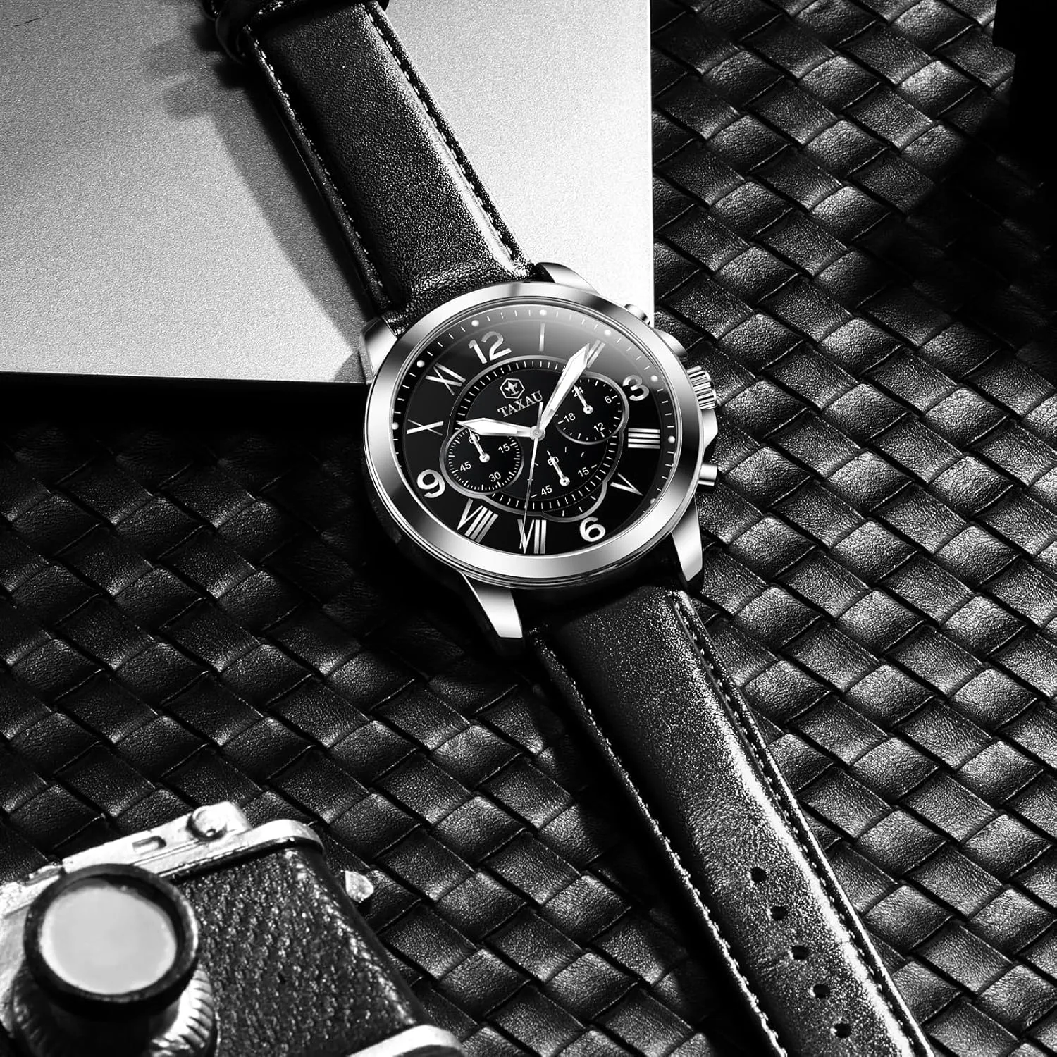 Watches for Men Causal Classic Business Dress Leather Strap Men Watches Luxury Large Face Waterproof Chronograph Quartz Analog Men's Wrist Watches Retro