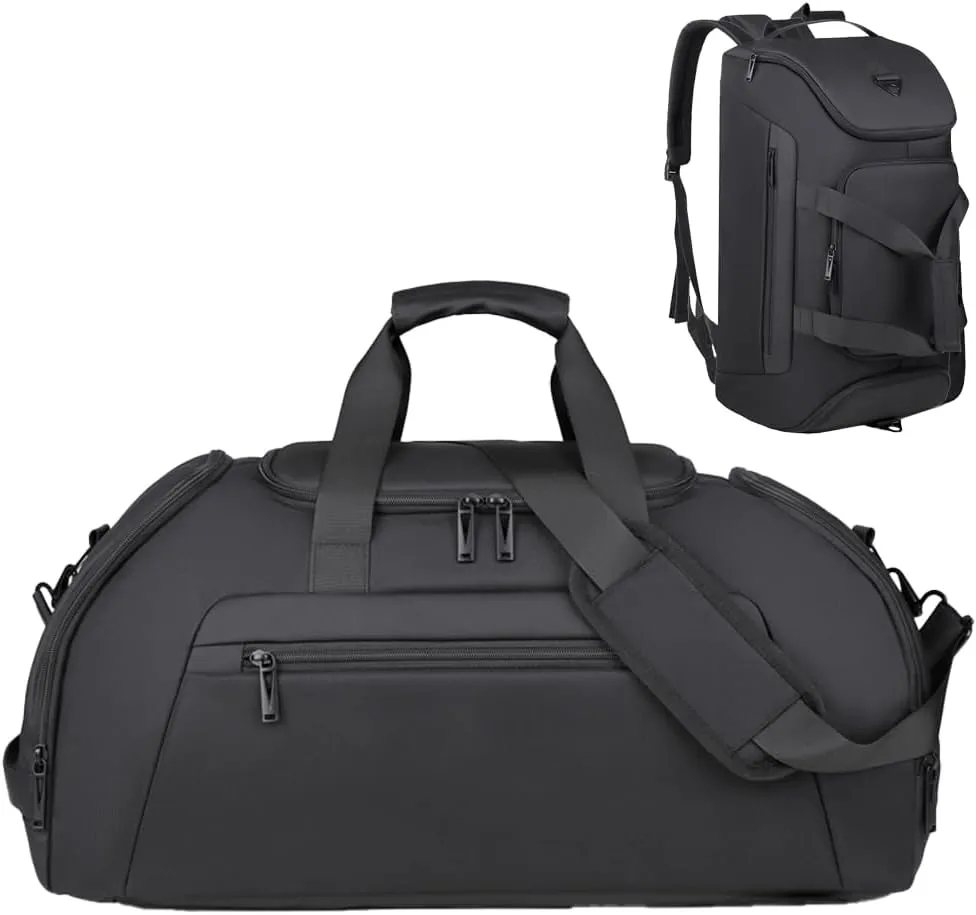 Waterproof Gym Bags for Men Women Lightweight Sports Workout Bag with Shoe Compartment Wet Pockets Carry on Garment Duffle Bags for Travel Weekender Overnight Bag Black