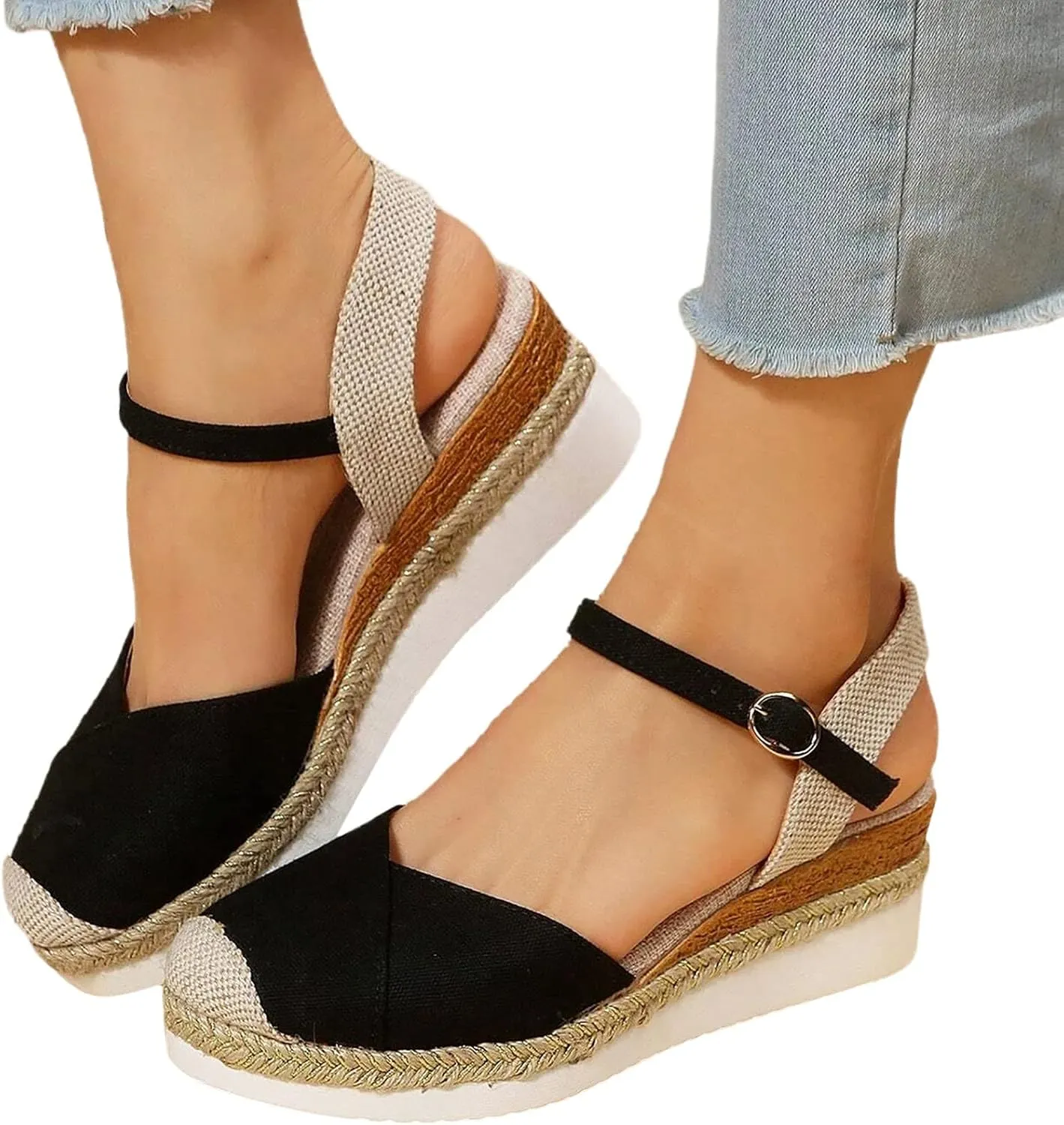 Wedge Sandals for Women Orthopedic Platform Summer Comfy Flat Open Toe Ankle Strap Strappy Fashion Outdoor Shoes