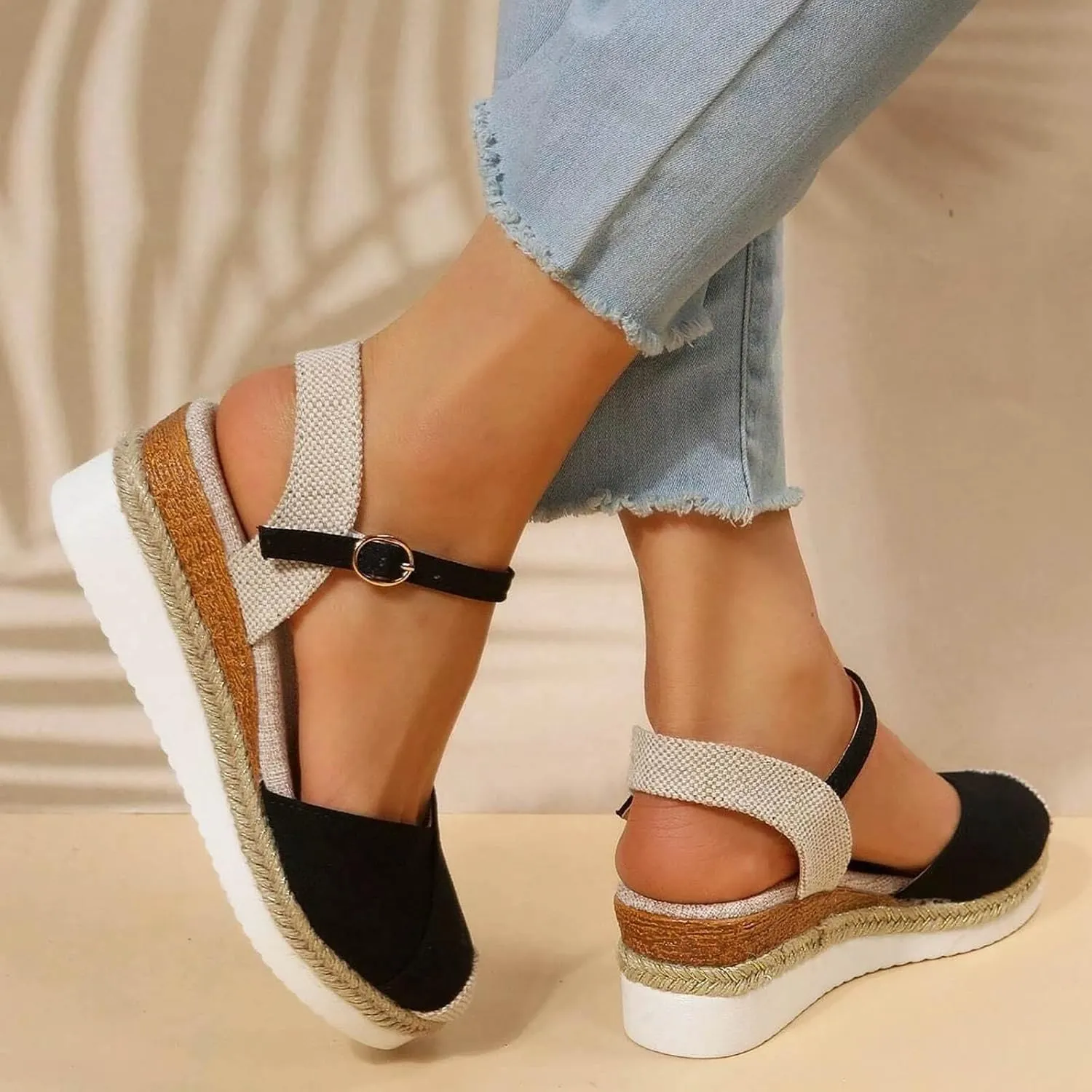 Wedge Sandals for Women Orthopedic Platform Summer Comfy Flat Open Toe Ankle Strap Strappy Fashion Outdoor Shoes