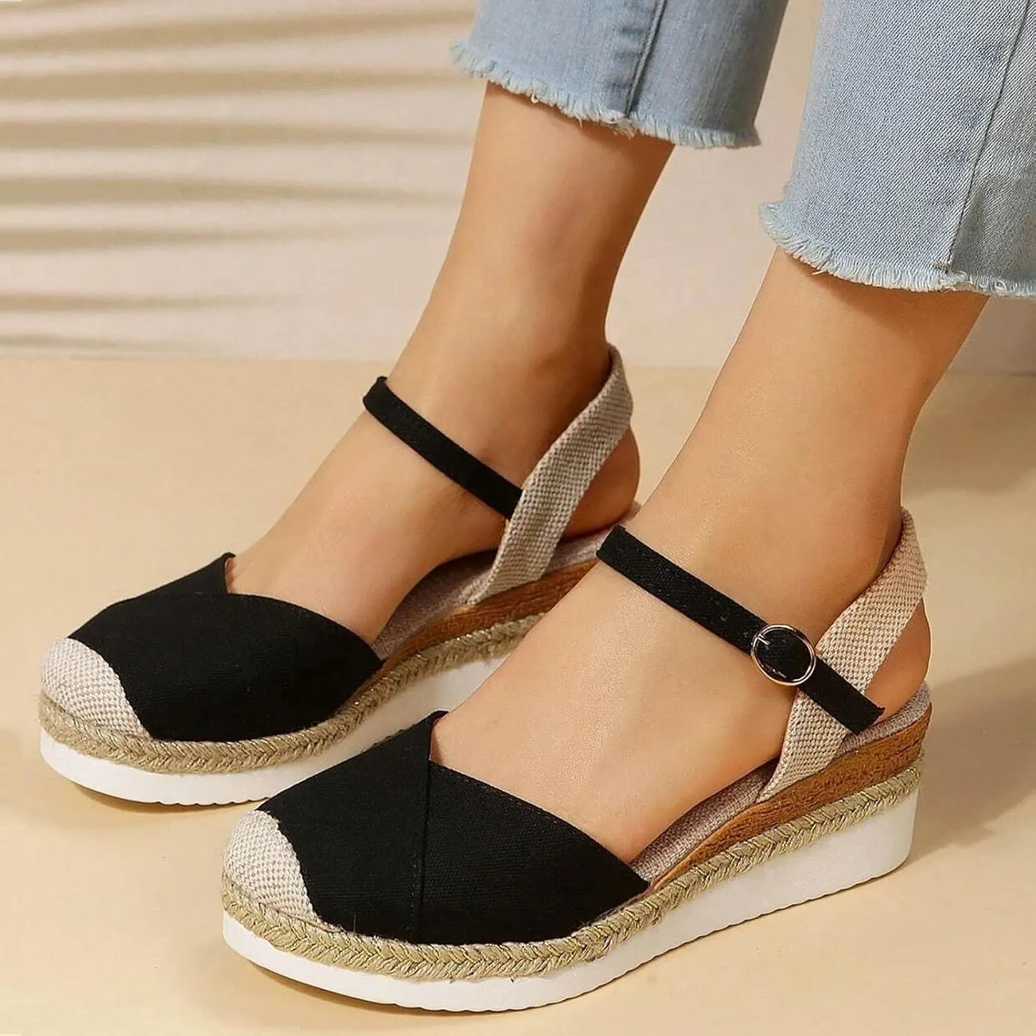 Wedge Sandals for Women Orthopedic Platform Summer Comfy Flat Open Toe Ankle Strap Strappy Fashion Outdoor Shoes