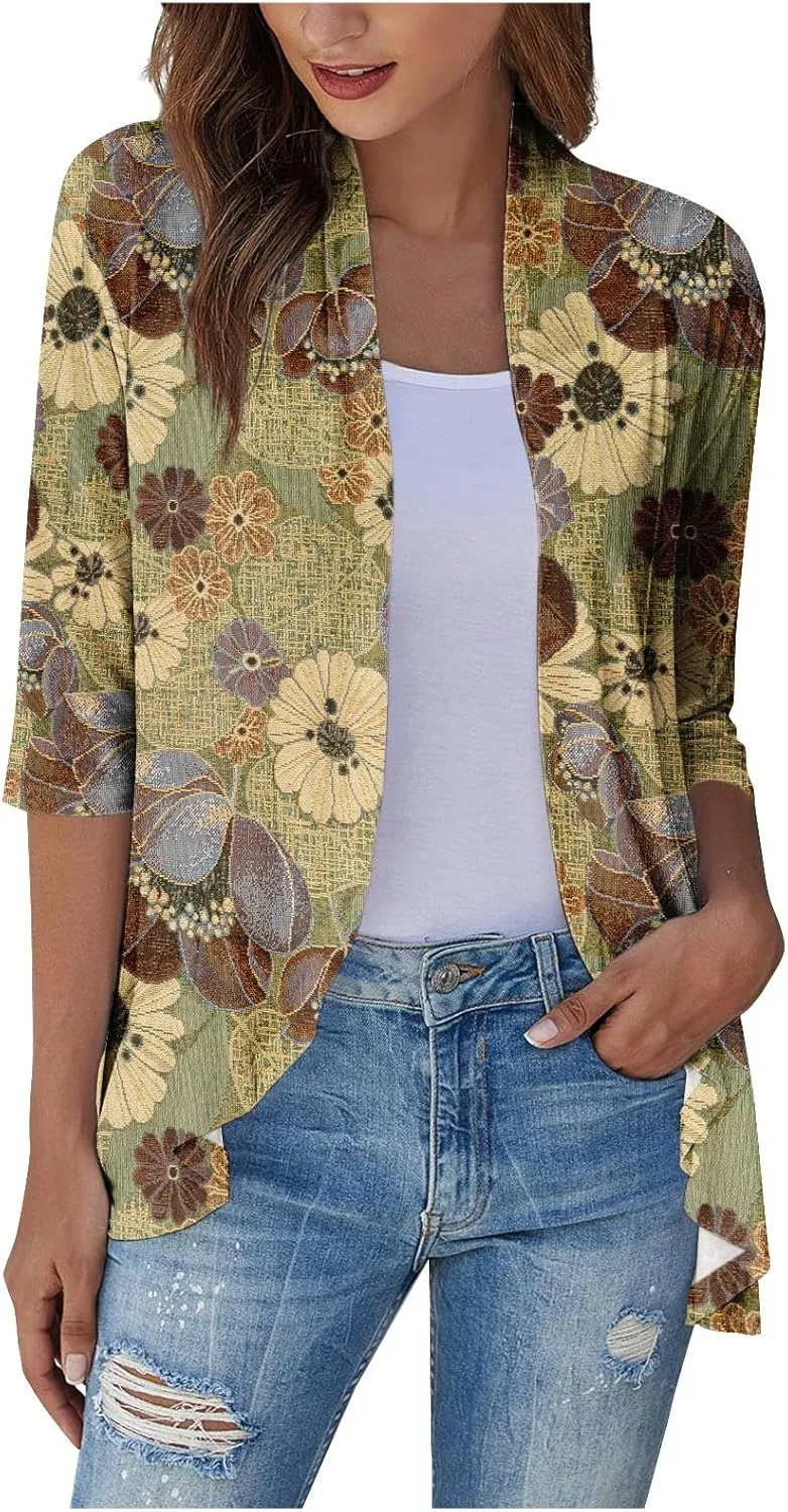Western Aztec Cardigan for Women 3/4 Length Sleeve Lightweight Summer Cardigan Light Womens Jacket Women's Cardigans