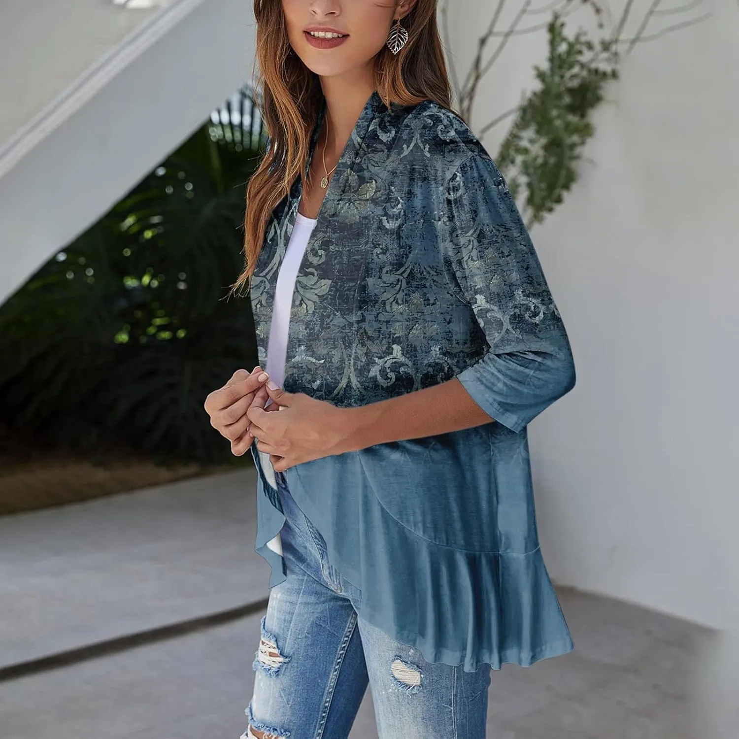 Western Aztec Cardigan for Women 3/4 Length Sleeve Lightweight Summer Cardigan Light Womens Jacket Women's Cardigans