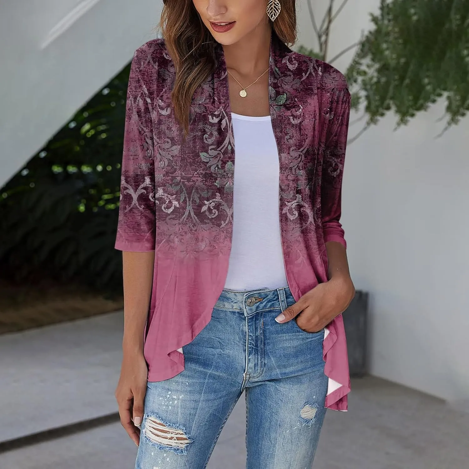 Western Aztec Cardigan for Women 3/4 Length Sleeve Lightweight Summer Cardigan Light Womens Jacket Women's Cardigans