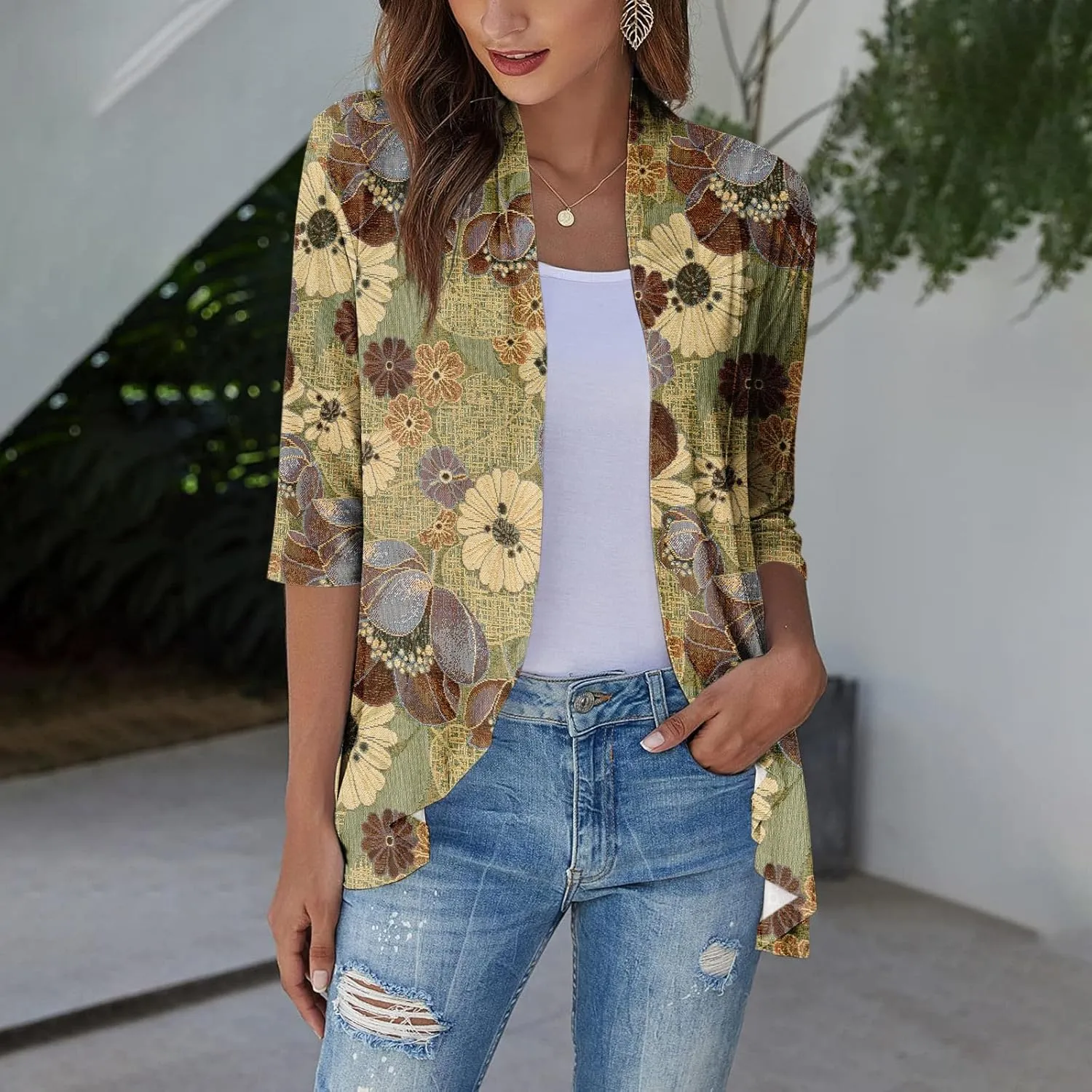 Western Aztec Cardigan for Women 3/4 Length Sleeve Lightweight Summer Cardigan Light Womens Jacket Women's Cardigans