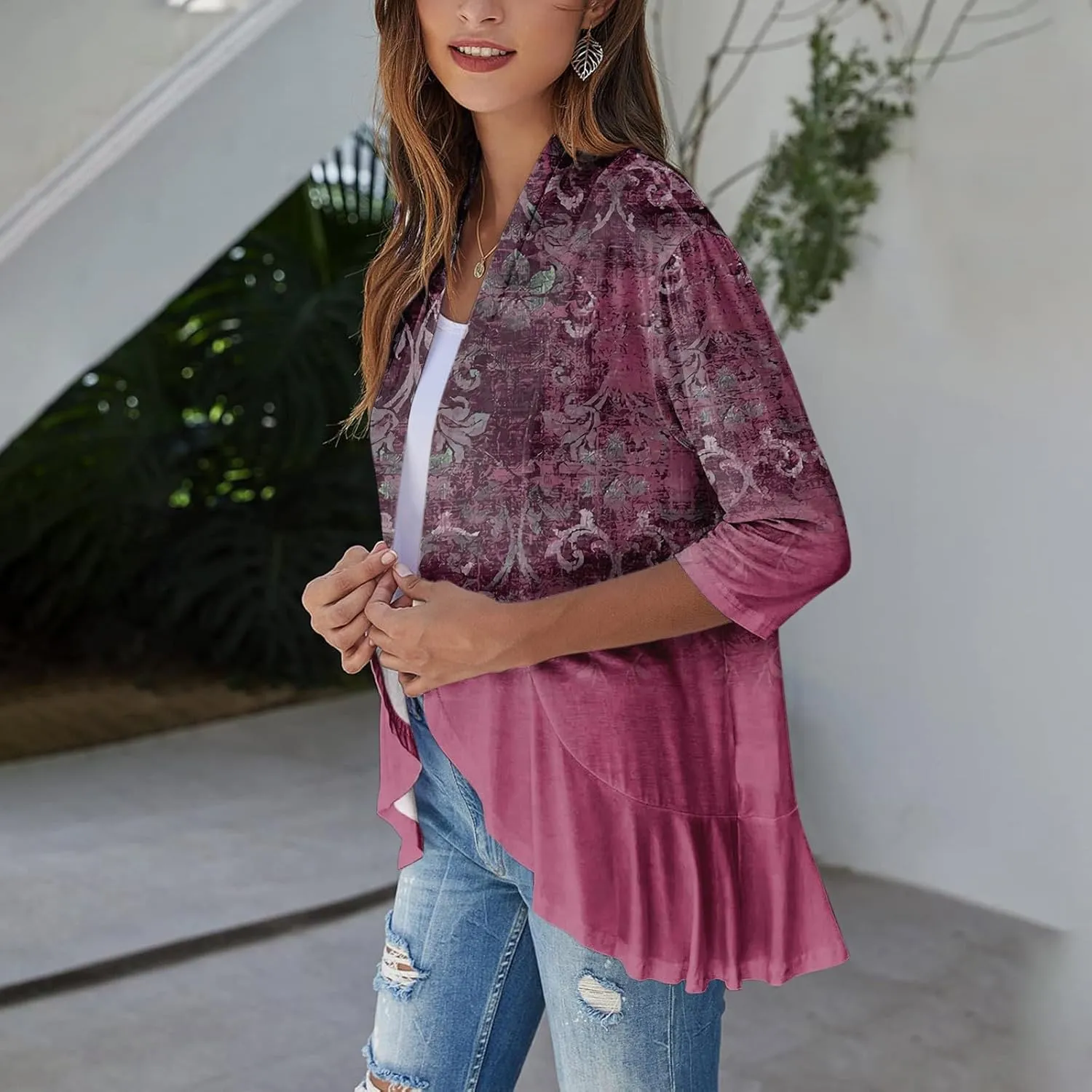 Western Aztec Cardigan for Women 3/4 Length Sleeve Lightweight Summer Cardigan Light Womens Jacket Women's Cardigans