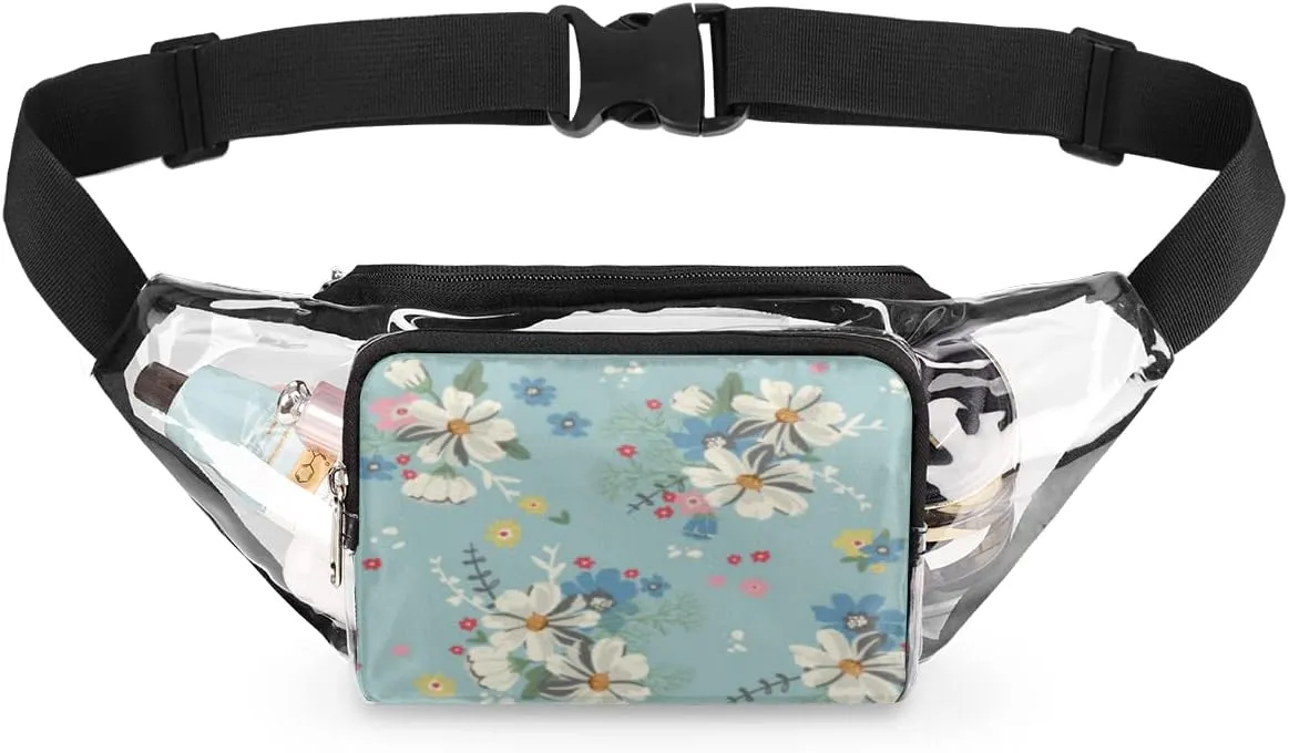White Daisy Little Flowers Clear Fanny Pack Stadium Approved Adjustable Clear Belt Bag Cute Waist Bags for Women Men Travel Sports Events Hiking Concerts