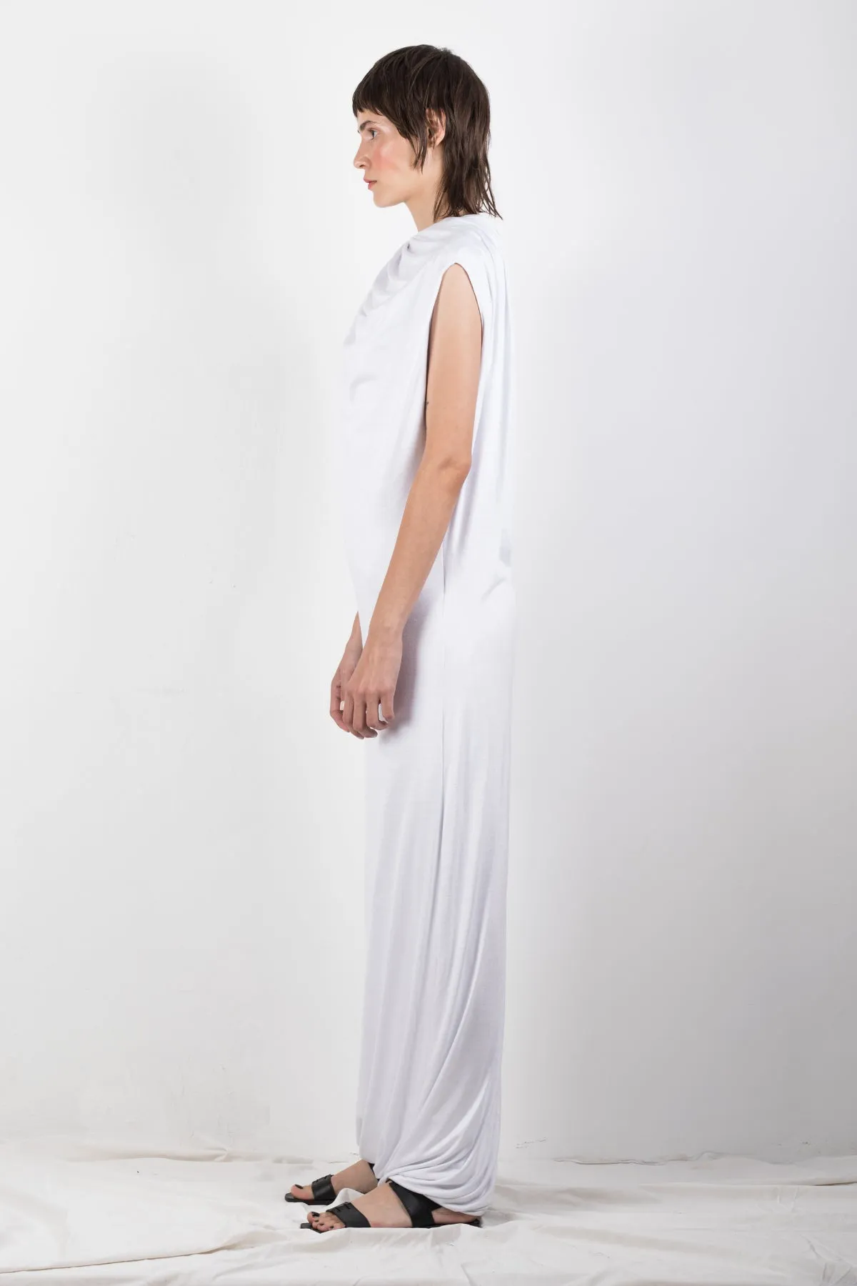 White draped jersey dress